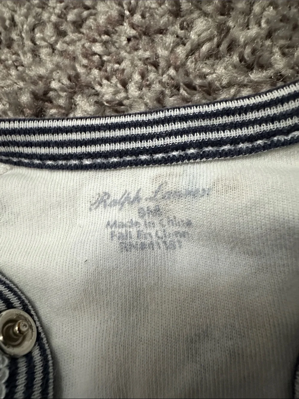 Ralph Lauren Cream Footed One-Piece with Navy Trim and Printed Motifs